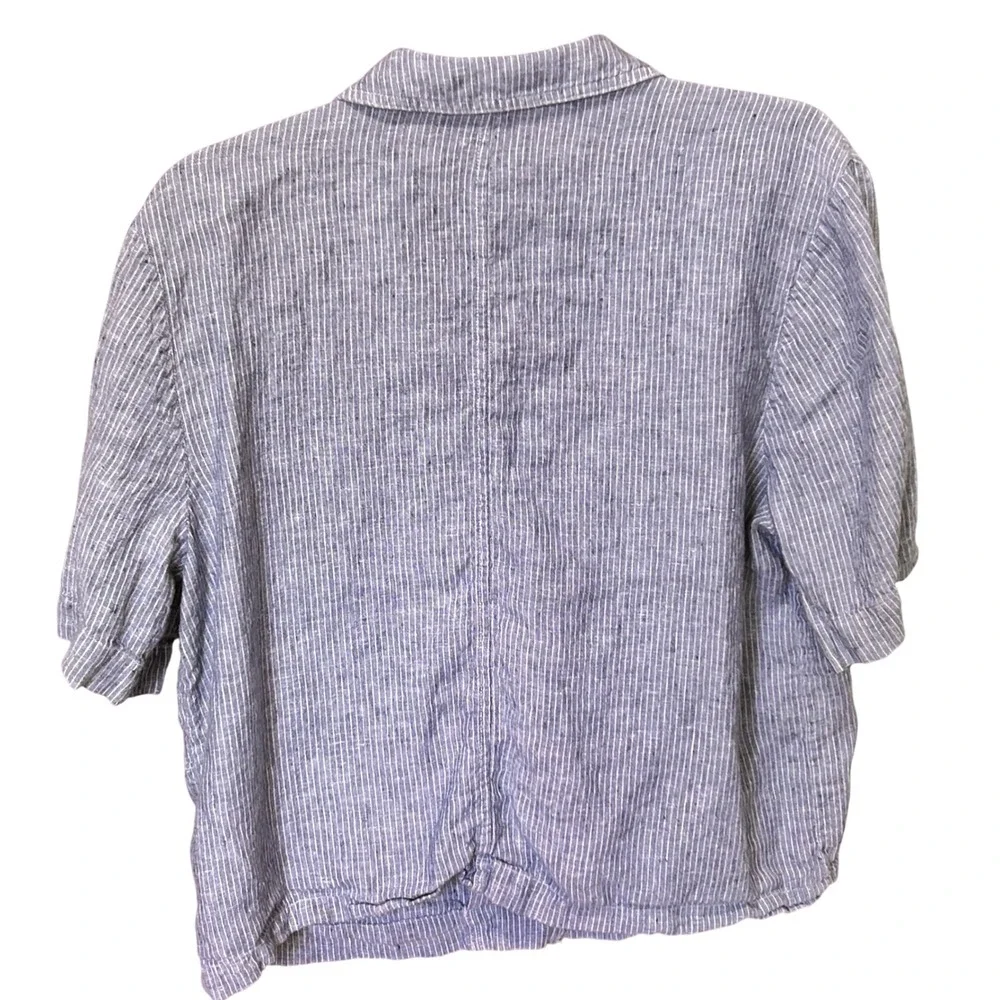 Everlane Linen Shirt L Blue Pinstripe Short Sleeve Button Down Pocket - Picture 2 of 5